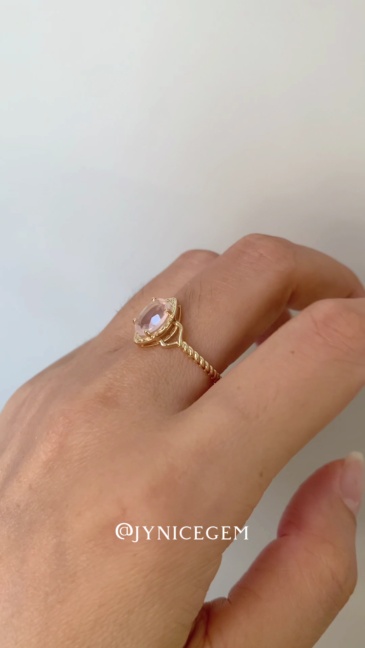 Natural Rose Quartz Ring Gold Oval Pink Crystal Engagement Rings Vintage Solitaire Wedding Anniversary Valentine's Day Christmas Jewelry Gift