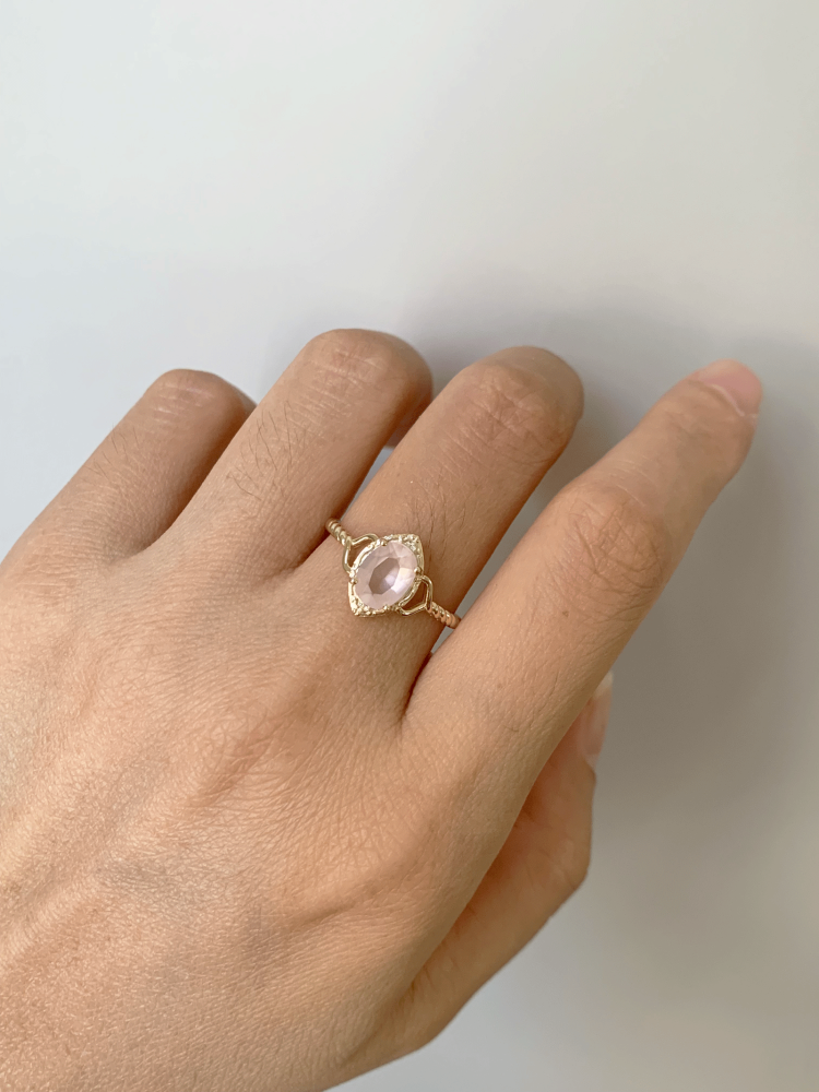 Natural Rose Quartz Ring Gold Oval Pink Crystal Engagement Rings Vintage Solitaire Wedding Anniversary Valentine's Day Christmas Jewelry Gift