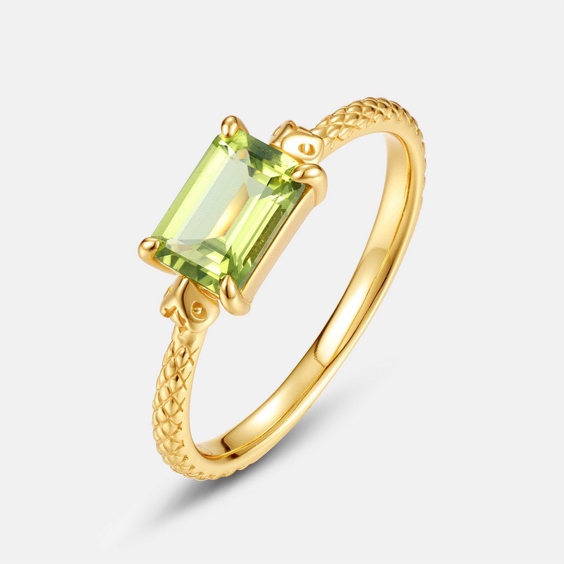 Peridot Promise Ring Gold Emerald Cut Green Olivine August Birthstone Rings Dainty Solitaire Wedding Anniversary Ring