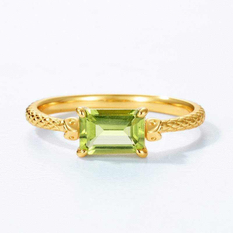 Peridot Promise Ring Gold Emerald Cut Green Olivine August Birthstone Rings Dainty Solitaire Wedding Anniversary Ring