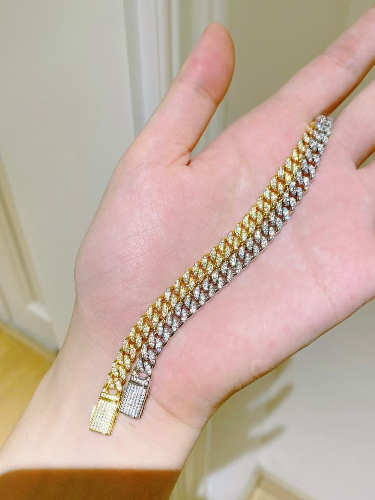 Cuban Link Bracelet for Women Hip-hop 18K Gold Plated Sterling Silver Iced Out Rhinestones Filled Chain Ankle Bracelets 6cm
