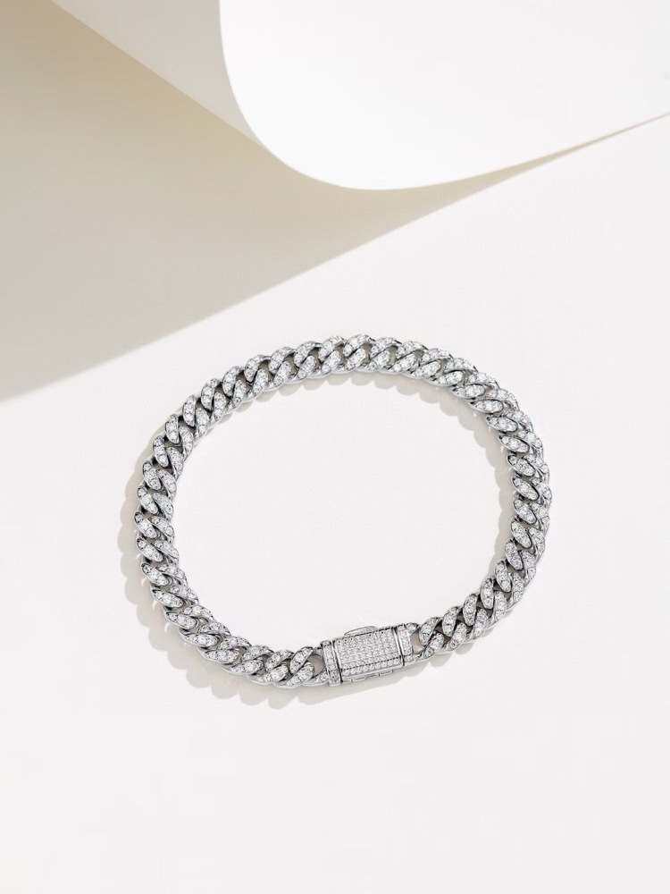 Cuban Link Bracelet for Women Hip-hop 18K Gold Plated Sterling Silver Iced Out Rhinestones Filled Chain Ankle Bracelets 6cm