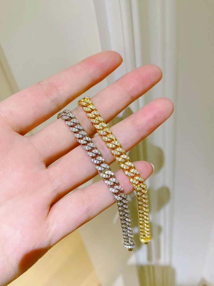 Cuban Link Bracelet for Women Hip-hop 18K Gold Plated Sterling Silver Iced Out Rhinestones Filled Chain Ankle Bracelets 6cm