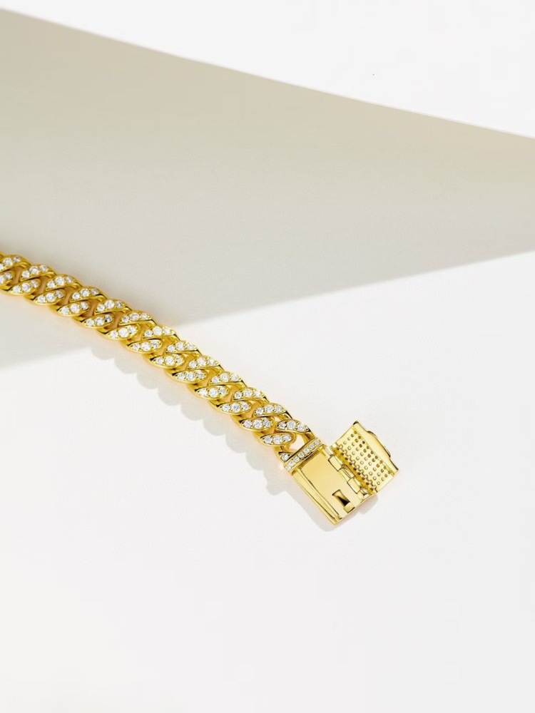 Cuban Link Bracelet for Women Hip-hop 18K Gold Plated Sterling Silver Iced Out Rhinestones Filled Chain Ankle Bracelets 6cm