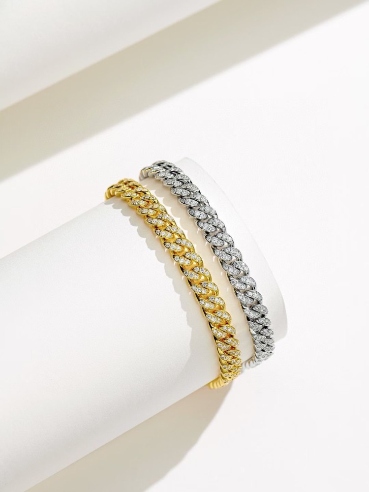 Cuban Link Bracelet for Women Hip-hop 18K Gold Plated Sterling Silver Iced Out Rhinestones Filled Chain Ankle Bracelets 6cm