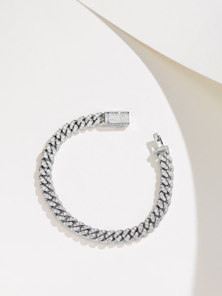 Cuban Link Bracelet for Women Hip-hop 18K Gold Plated Sterling Silver Iced Out Rhinestones Filled Chain Ankle Bracelets 6cm