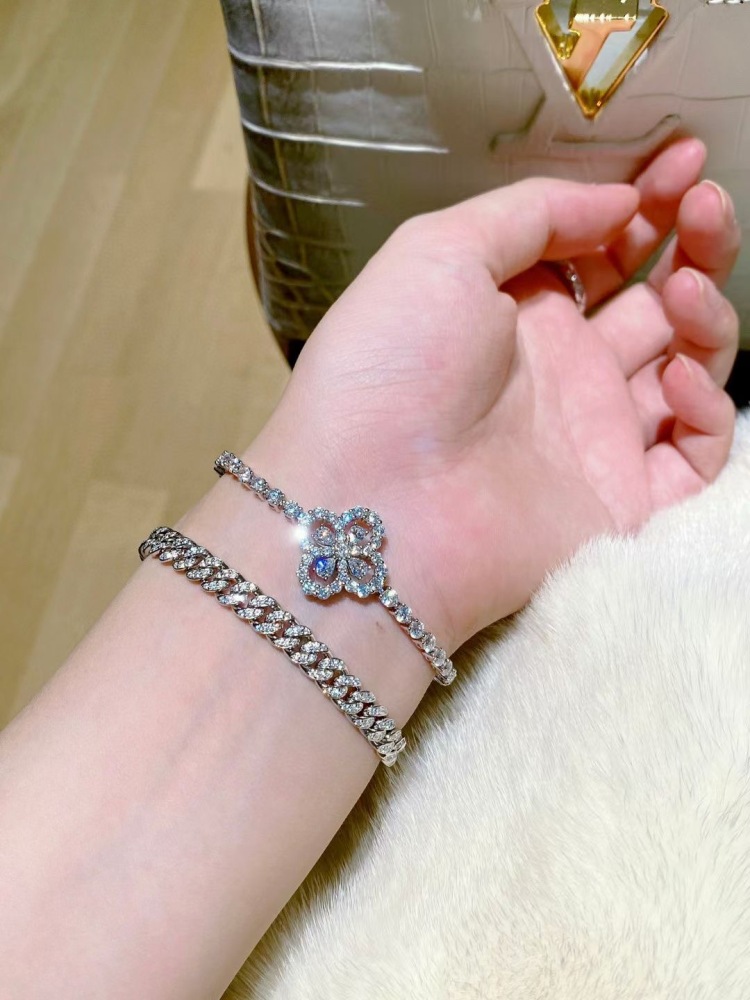 Cuban Link Bracelet for Women Hip-hop 18K Gold Plated Sterling Silver Iced Out Rhinestones Filled Chain Ankle Bracelets 6cm