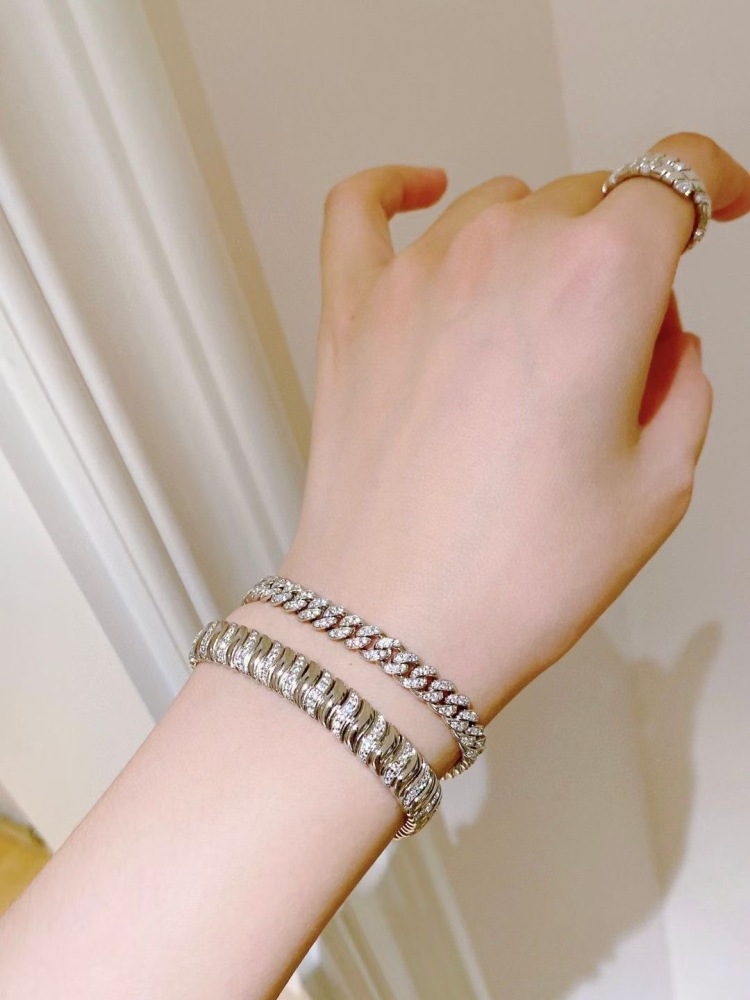 Cuban Link Bracelet for Women Hip-hop 18K Gold Plated Sterling Silver Iced Out Rhinestones Filled Chain Ankle Bracelets 6cm