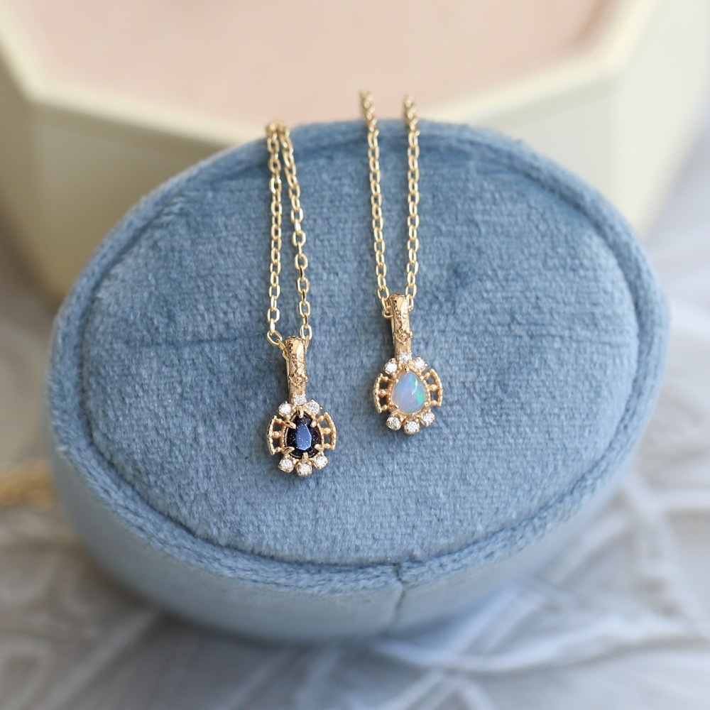 Dainty Opal Necklace Gold Plated 925 Sterling Silver Chain Necklaces for Women October Birthstone Jewelry Teardrop Blue Sandstone Ring Necklace Jewelry Set Christmas Gift