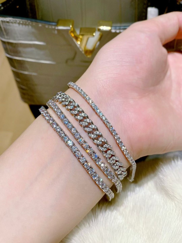 Cuban Link Bracelet for Women Hip-hop 18K Gold Plated Sterling Silver Iced Out Rhinestones Filled Chain Ankle Bracelets 6cm