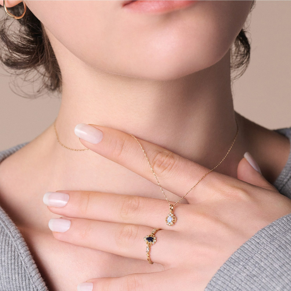 Dainty Opal Necklace Gold Plated 925 Sterling Silver Chain Necklaces for Women October Birthstone Jewelry Teardrop Blue Sandstone Ring Necklace Jewelry Set Christmas Gift