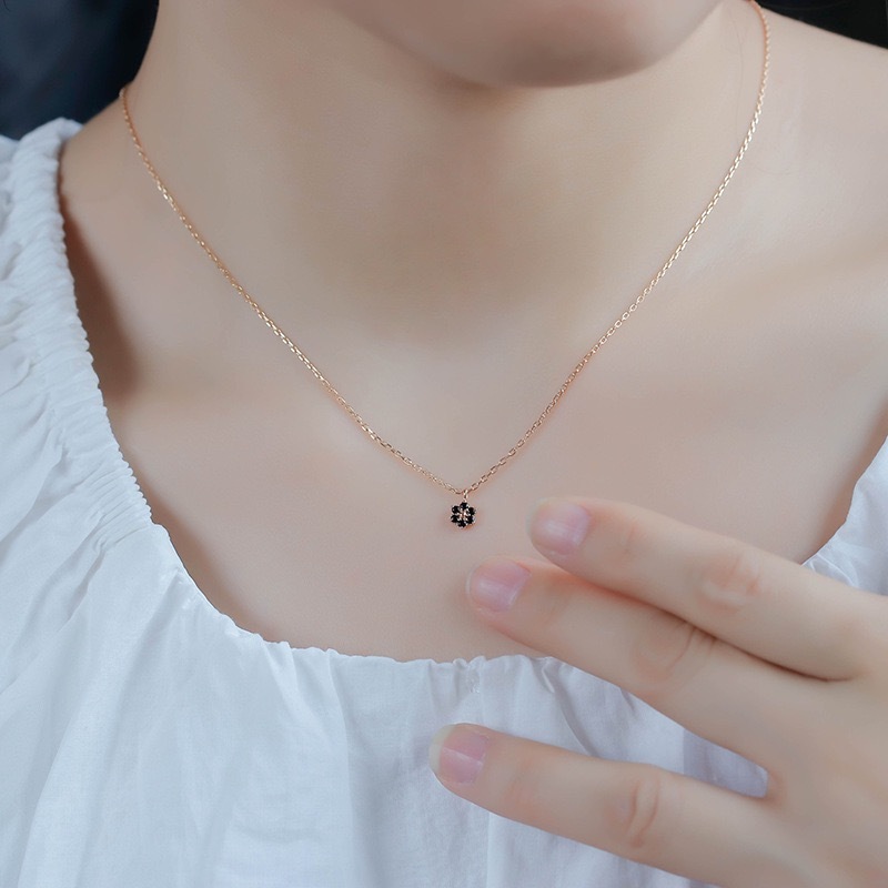 Dainty Black Onyx Stud Earrings Gold Plated Sterling Silver Flower Gemstone Necklace for Women Bridal Jewelry Set Tiny Studs