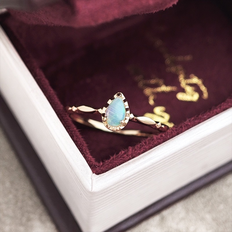 Dainty Opal Promise Ring Vintage Gold Pear Cut Sterling Silver Solitaire Rings Stackable October Birthstone Stud Earrings Unique Anniversary Jewelry Set