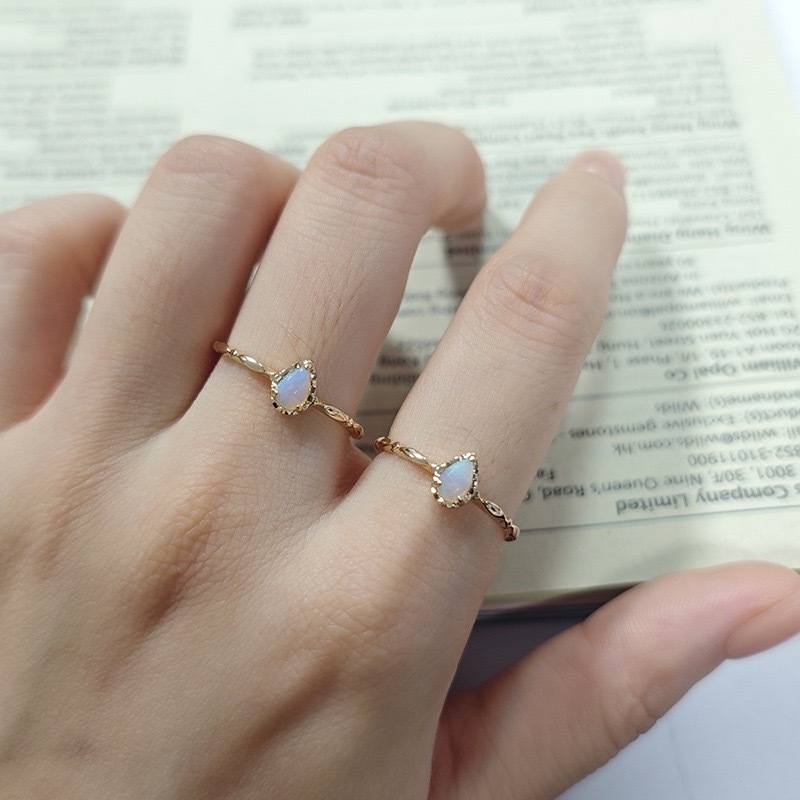 Dainty Opal Promise Ring Vintage Gold Pear Cut Sterling Silver Solitaire Rings Stackable October Birthstone Stud Earrings Unique Anniversary Jewelry Set