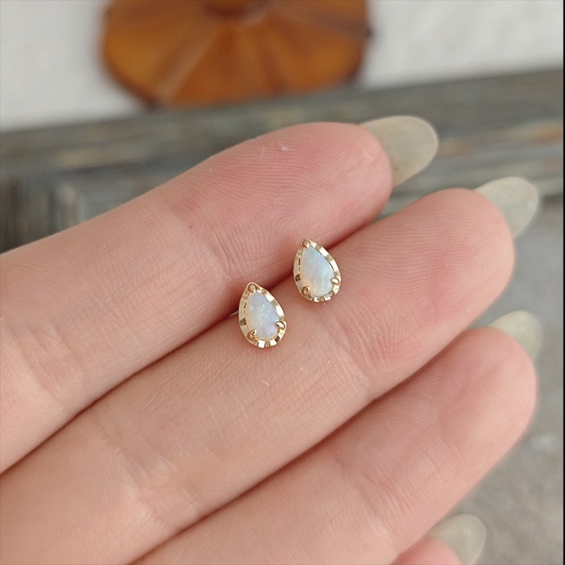 Dainty Opal Promise Ring Vintage Gold Pear Cut Sterling Silver Solitaire Rings Stackable October Birthstone Stud Earrings Unique Anniversary Jewelry Set