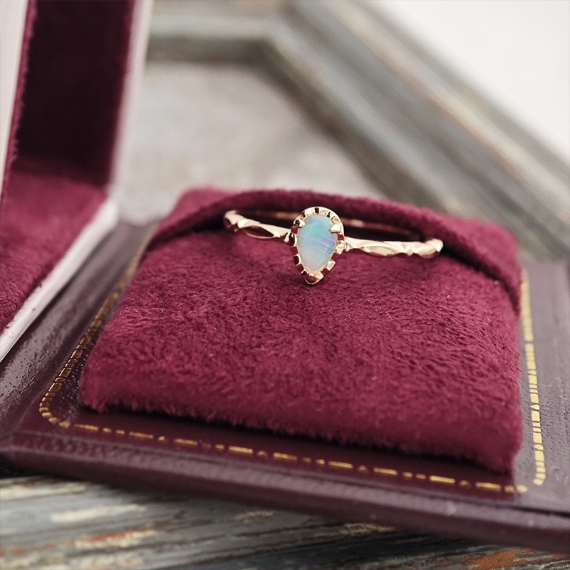 Dainty Opal Promise Ring Vintage Gold Pear Cut Sterling Silver Solitaire Rings Stackable October Birthstone Stud Earrings Unique Anniversary Jewelry Set