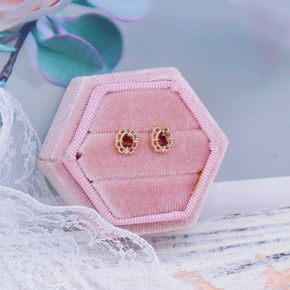 Natural Garnet Ring Necklace Gold January February Birthstone Jewelry Set Vintage Dainty Red Garnet Stud Earrings Filigree Anniversary Wedding Jewelry Gift