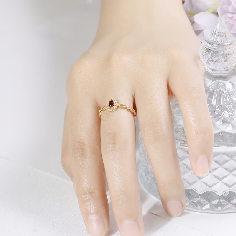 Natural Garnet Ring Necklace Gold January February Birthstone Jewelry Set Vintage Dainty Red Garnet Stud Earrings Filigree Anniversary Wedding Jewelry Gift