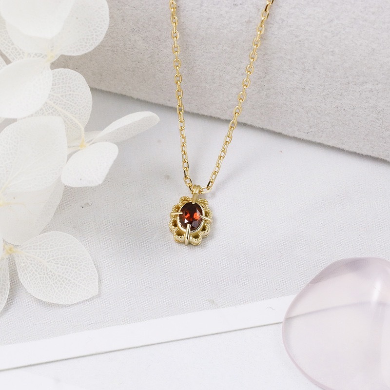 Natural Garnet Ring Necklace Gold January February Birthstone Jewelry Set Vintage Dainty Red Garnet Stud Earrings Filigree Anniversary Wedding Jewelry Gift