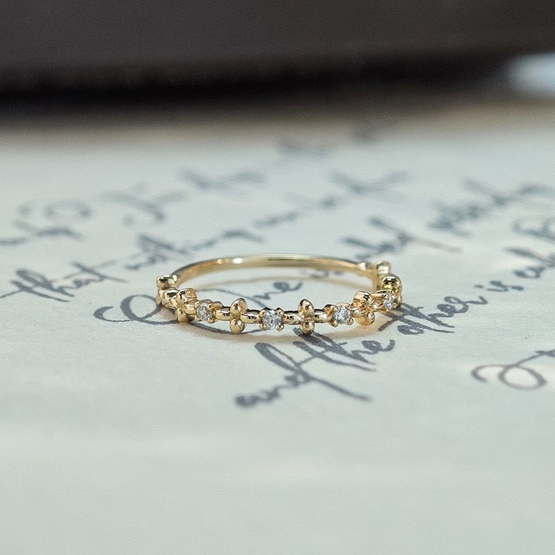 Vintage Flower Wedding Band Gold Unique Stacking Rings Sterling Silver Stackable Ring Cubic Zirconia Ring Band Birthday Anniversary Gift for Women