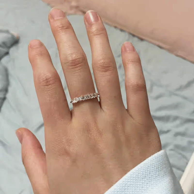 14K Gold Plated Wedding Band for Women Thin Stacking Ring Half Cubic Zirconia Eternity Engagement Ring Size 5-8