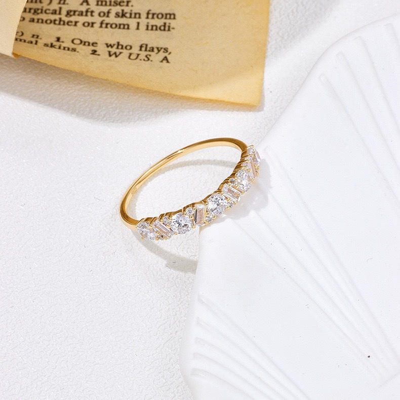 14K Gold Plated Wedding Band for Women Thin Stacking Ring Half Cubic Zirconia Eternity Engagement Ring Size 5-8