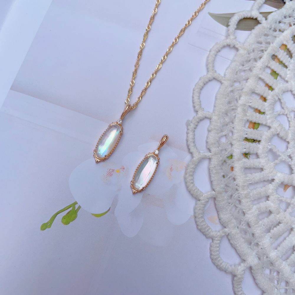 Dainty White Crystal Necklace Gold Plated Long Oval Natural Mother of Pearl Necklace Sterling Silver Double Unique Necklaces Wedding Valentine Anniversary Gift for Women
