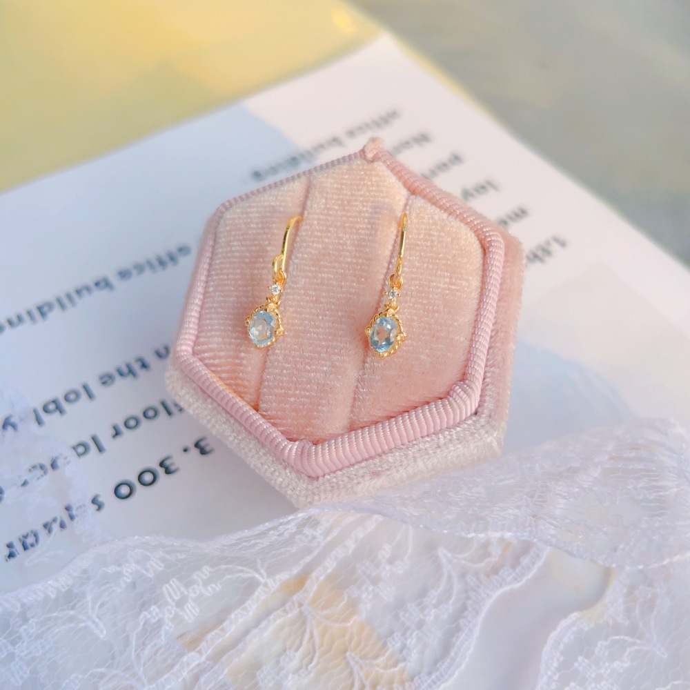 Sky Blue Topaz Jewelry Set Gold Plated 925 Sterling Silver Promise Rings Oval November Birthstone Necklace Gemstone Dangle Drop Earrings Anniversary Gift for Women