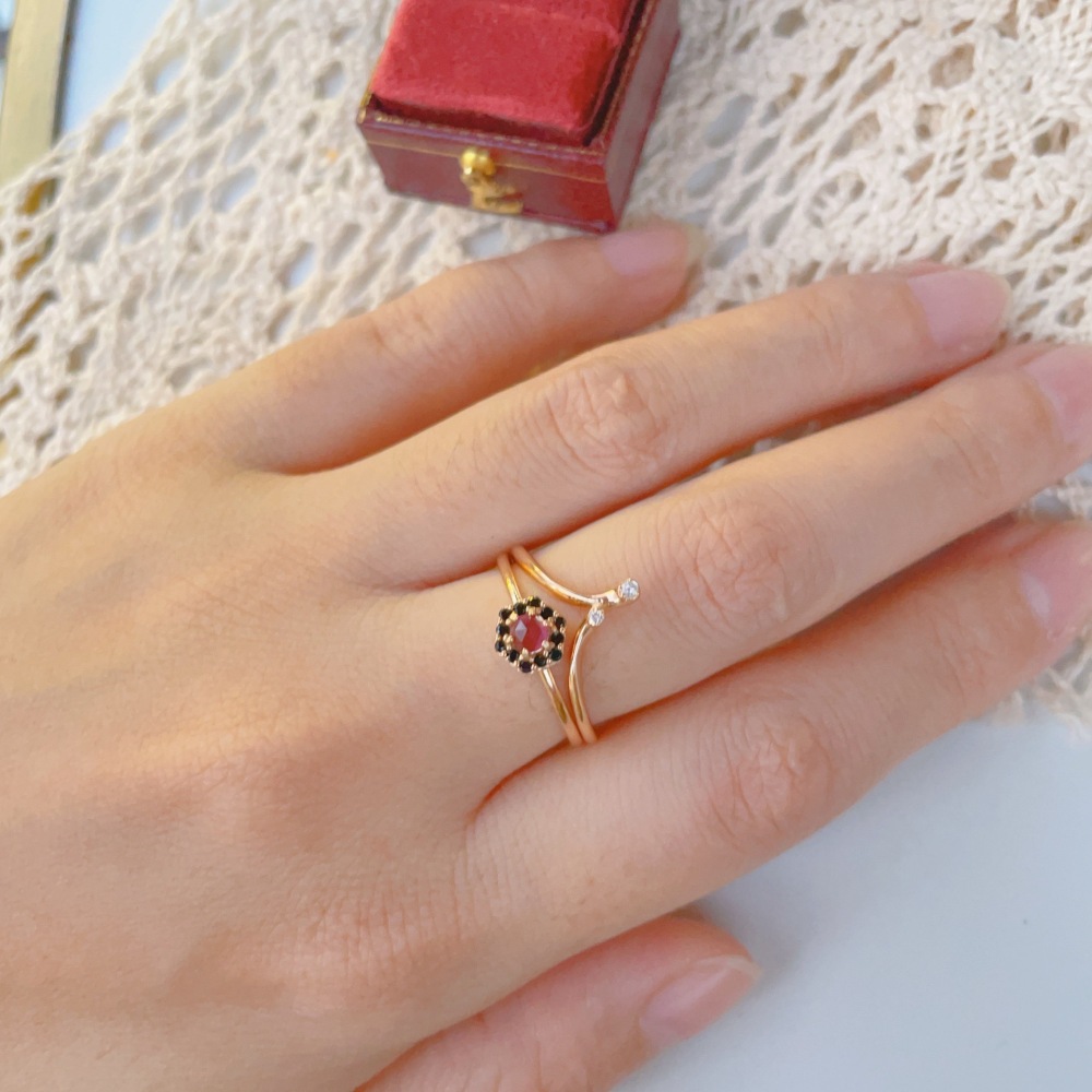 Natural Garnet Ring Gold Hexagon January February Birthstone Jewelry Set Art Deco Dainty Purple Garnet Necklace Black Onyx Halo Rings Anniversary Wedding Jewelry Gift