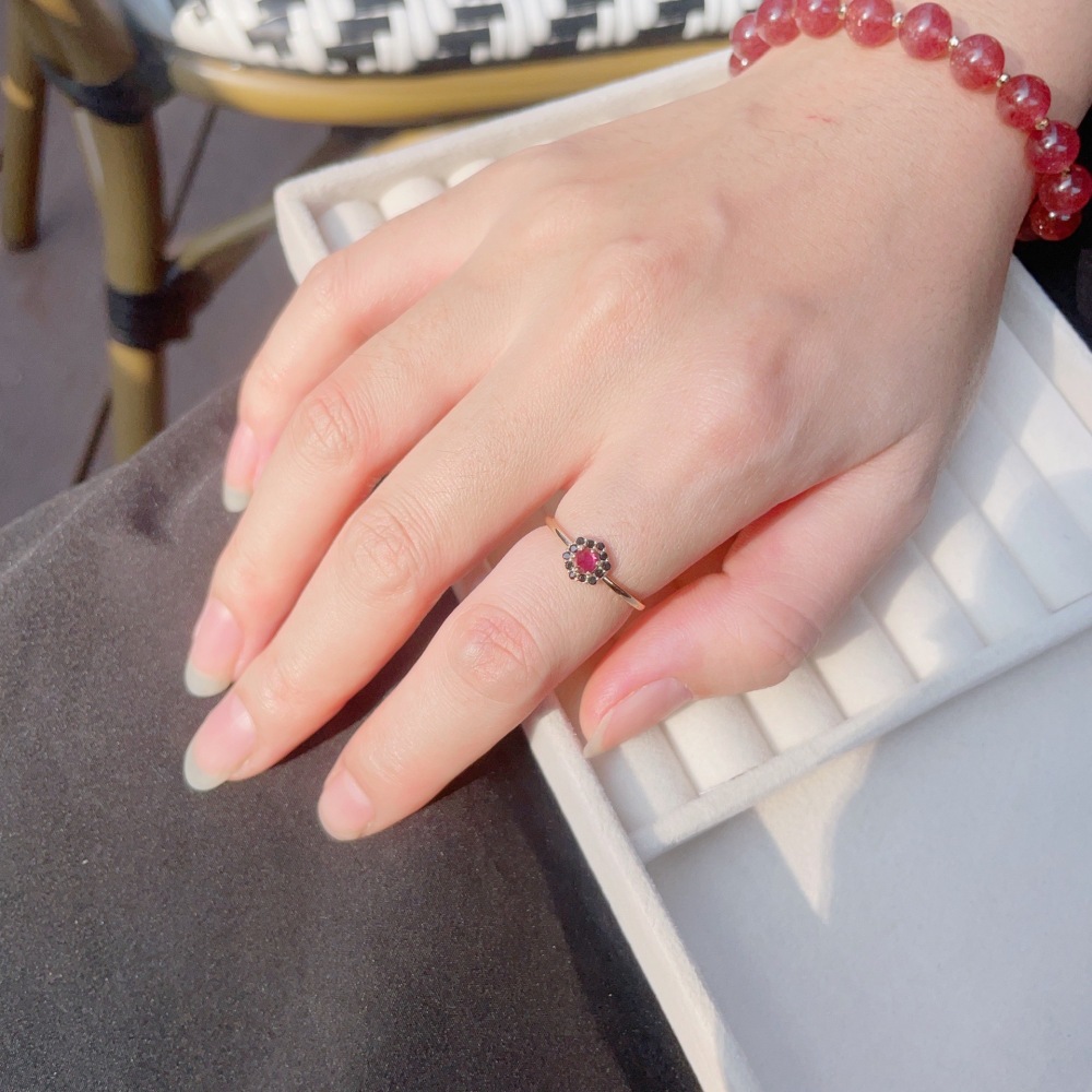 Natural Garnet Ring Gold Hexagon January February Birthstone Jewelry Set Art Deco Dainty Purple Garnet Necklace Black Onyx Halo Rings Anniversary Wedding Jewelry Gift