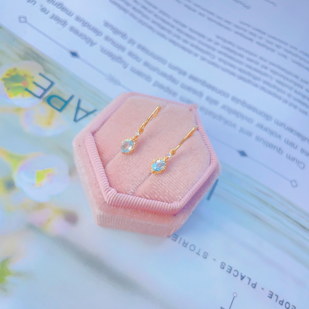 Sky Blue Topaz Jewelry Set Gold Plated 925 Sterling Silver Promise Rings Oval November Birthstone Necklace Gemstone Dangle Drop Earrings Anniversary Gift for Women