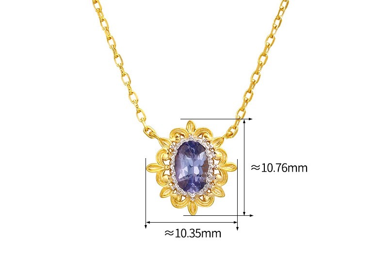 Vintage Natural Tanzanite Necklace Gold Plated Solitaire Oval Gemstone Necklaces Sterling Silver Unique Necklaces Wedding Valentine Anniversary Gift for her