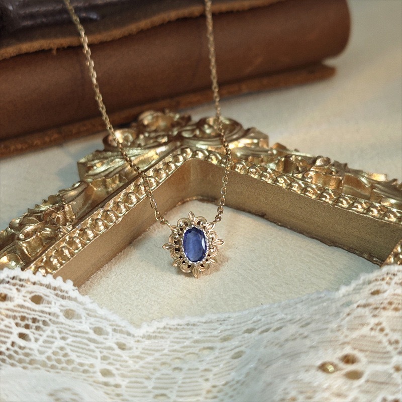 Vintage Natural Tanzanite Necklace Gold Plated Solitaire Oval Gemstone Necklaces Sterling Silver Unique Necklaces Wedding Valentine Anniversary Gift for her