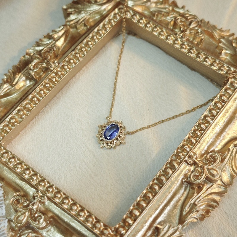 Vintage Natural Tanzanite Necklace Gold Plated Solitaire Oval Gemstone Necklaces Sterling Silver Unique Necklaces Wedding Valentine Anniversary Gift for her