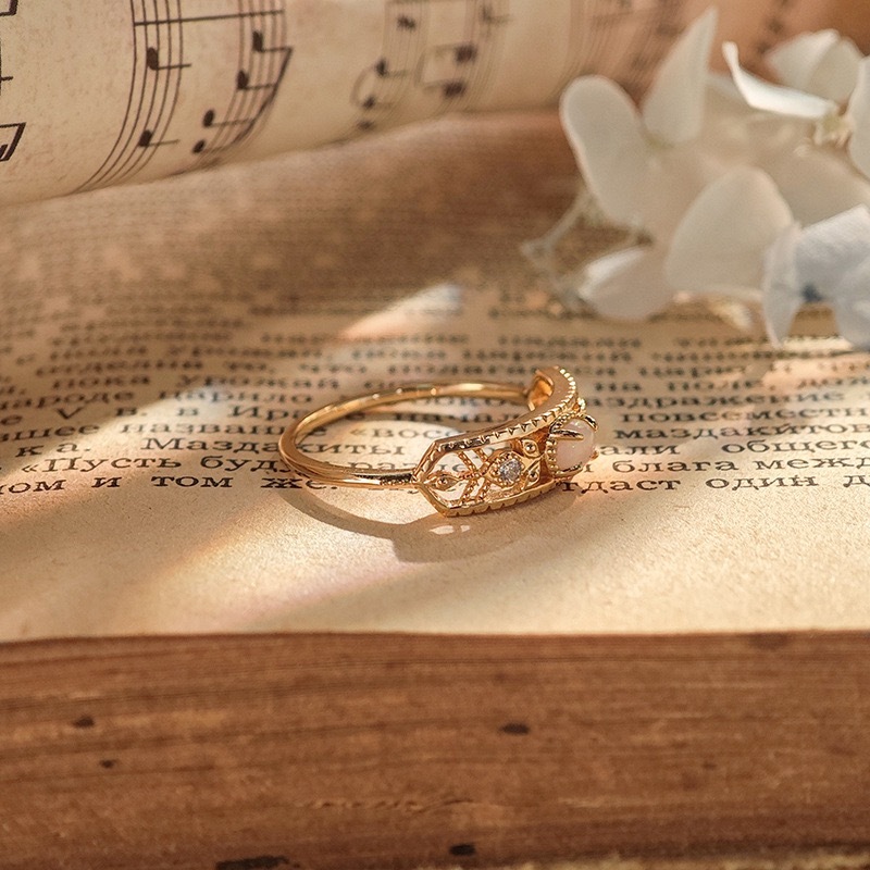 Vintage Opal Necklace Gold Dainty Oval Natural Opal Ring Sterling Silver Cubic Zirconia Floral October Birthstone Jewelry Set Unique Anniversary Gift