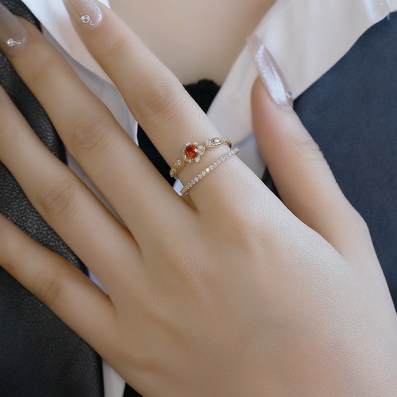 Natural Garnet Ring Gold Round January Birthstone Rings Vintage Dainty Cubic Zirconia Rings Women's Anniversary Wedding Valentine's Jewelry Gift