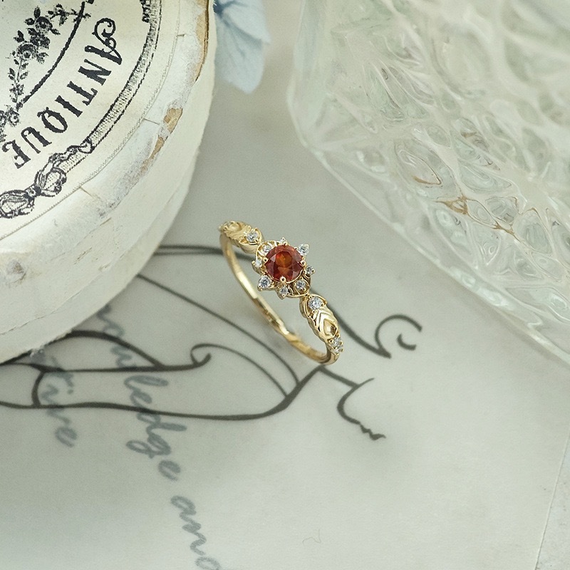 Natural Garnet Ring Gold Round January Birthstone Rings Vintage Dainty Cubic Zirconia Rings Women's Anniversary Wedding Valentine's Jewelry Gift