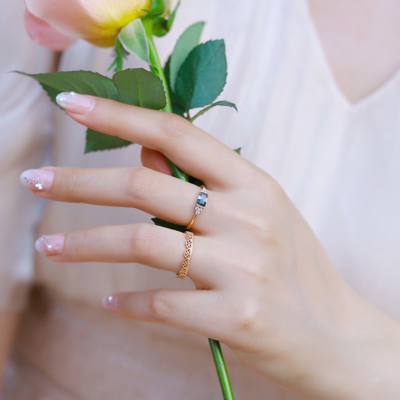 Moss Agate Engagement Ring Set Gold Baguette Cut Natural Gemstone Wave Gold Rings Cubic Zirconia Lace Wedding Band Promise Anniversary Jewelry gift for Women