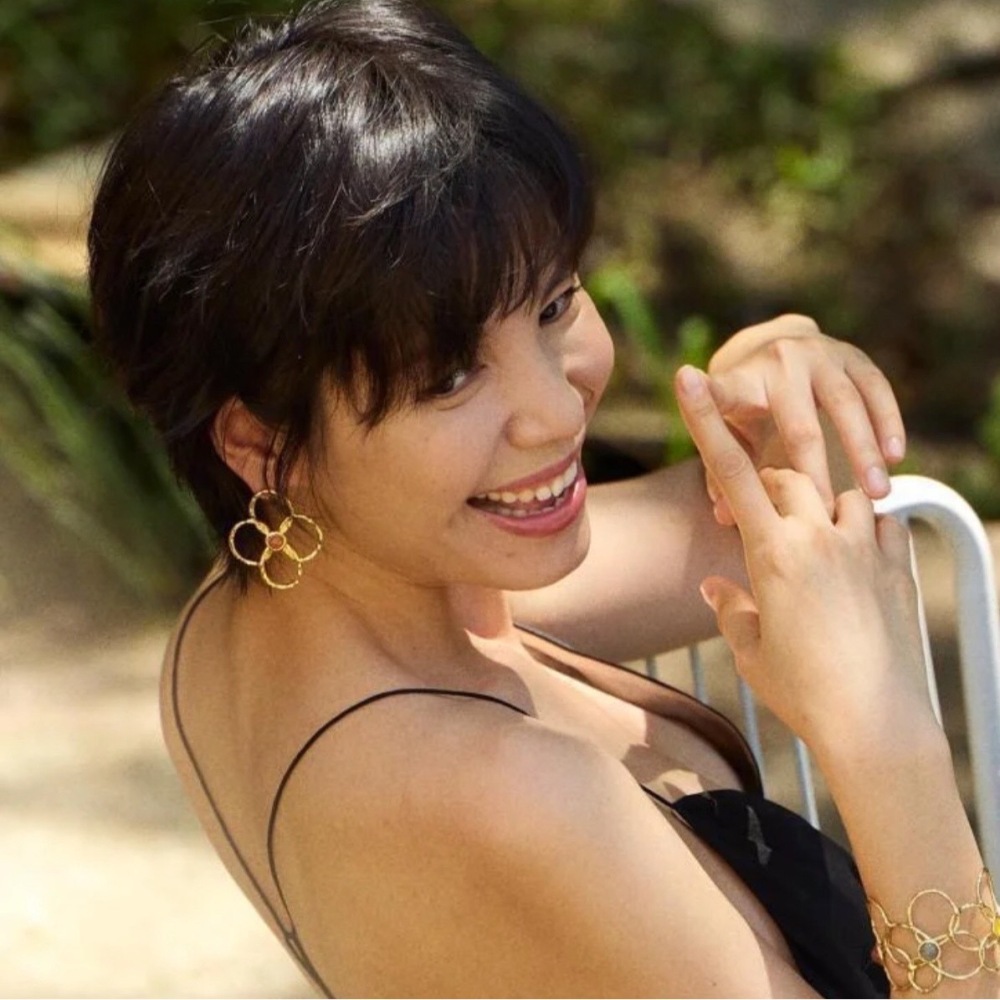 Strawberry Quartz Flower Dangle Drop Earrings for Women Amazonite Hammered Big Statement Jewelry Gift for her