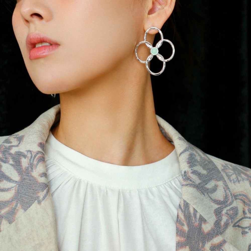 Strawberry Quartz Flower Dangle Drop Earrings for Women Amazonite Hammered Big Statement Jewelry Gift for her