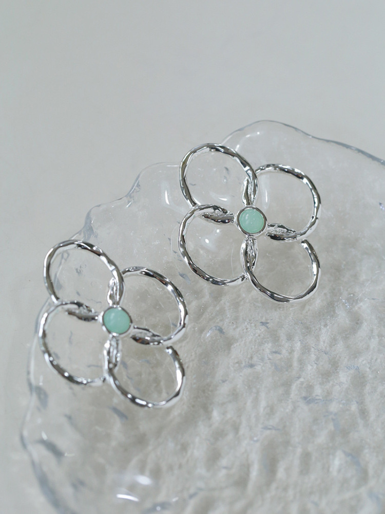 Strawberry Quartz Flower Dangle Drop Earrings for Women Amazonite Hammered Big Statement Jewelry Gift for her