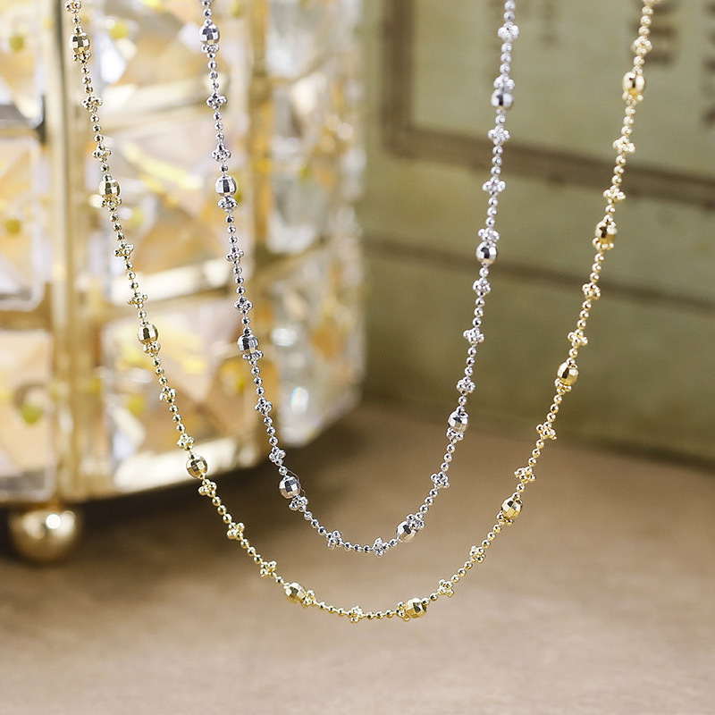 14K Gold Plated Adjustable Link Chain Necklace for Women Bead Sterling Silver Chain Necklaces