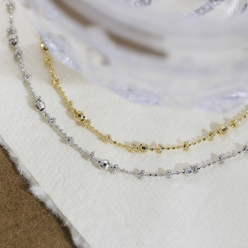 14K Gold Plated Adjustable Link Chain Necklace for Women Bead Sterling Silver Chain Necklaces