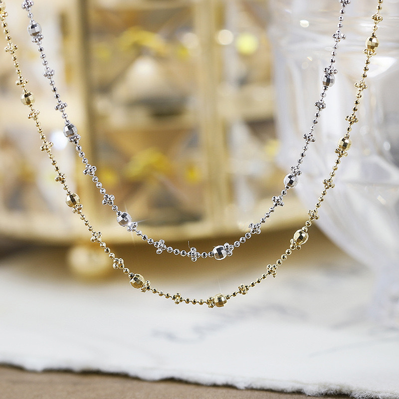 14K Gold Plated Adjustable Link Chain Necklace for Women Bead Sterling Silver Chain Necklaces