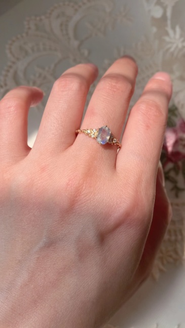 Natural Labradorite Engagement Ring 10k 14k 18k Solid Gold Vintage Unique Oval Promise Anniversary Jewelry gift for Women