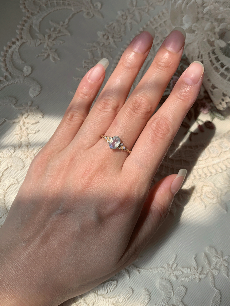 Natural Labradorite Engagement Ring 10k 14k 18k Solid Gold Vintage Unique Oval Promise Anniversary Jewelry gift for Women