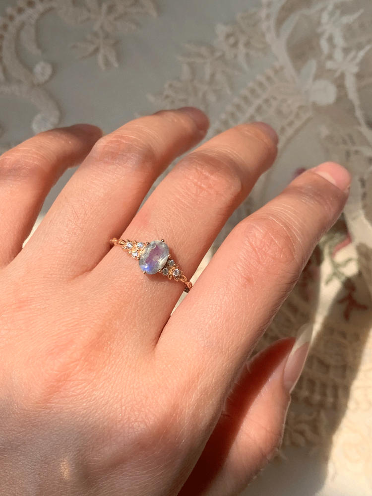 Natural Labradorite Engagement Ring 10k 14k 18k Solid Gold Vintage Unique Oval Promise Anniversary Jewelry gift for Women