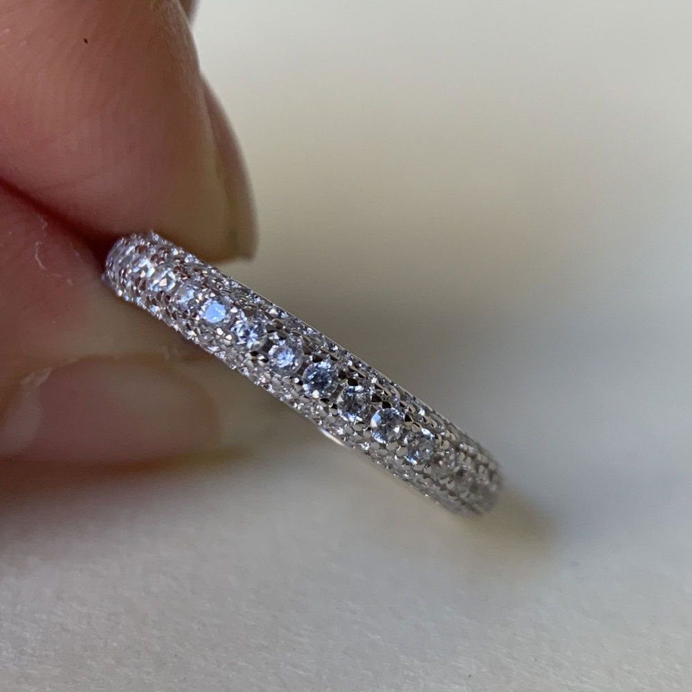 Cubic Zirconia Sterling Silver Wedding Band CZ Simulated Diamond Stackable Ring Full Eternity Stacking Band Anniversary Gift