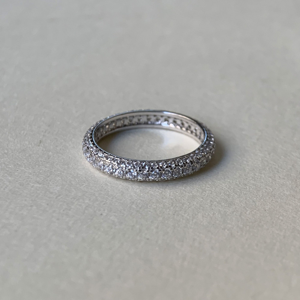 Cubic Zirconia Sterling Silver Wedding Band CZ Simulated Diamond Stackable Ring Full Eternity Stacking Band Anniversary Gift
