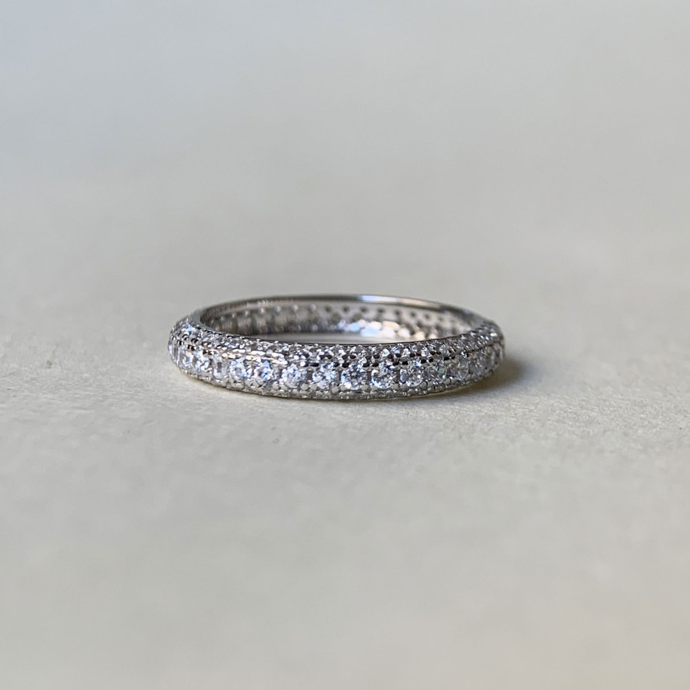 Cubic Zirconia Sterling Silver Wedding Band CZ Simulated Diamond Stackable Ring Full Eternity Stacking Band Anniversary Gift
